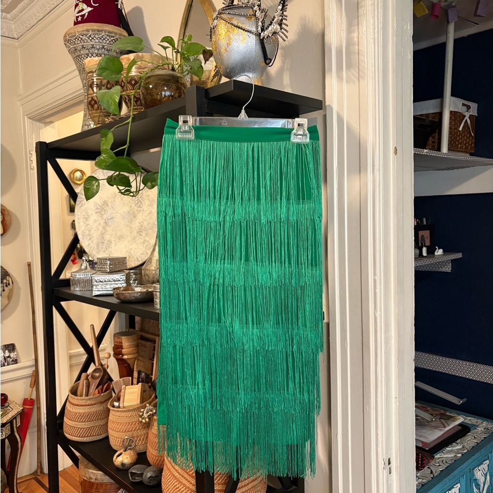 Kelly Green Fringe Skirt